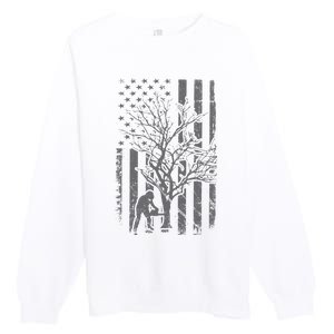 Tree Cutter American Flag Chainsaw Operator Arborist Patriot Premium Crewneck Sweatshirt