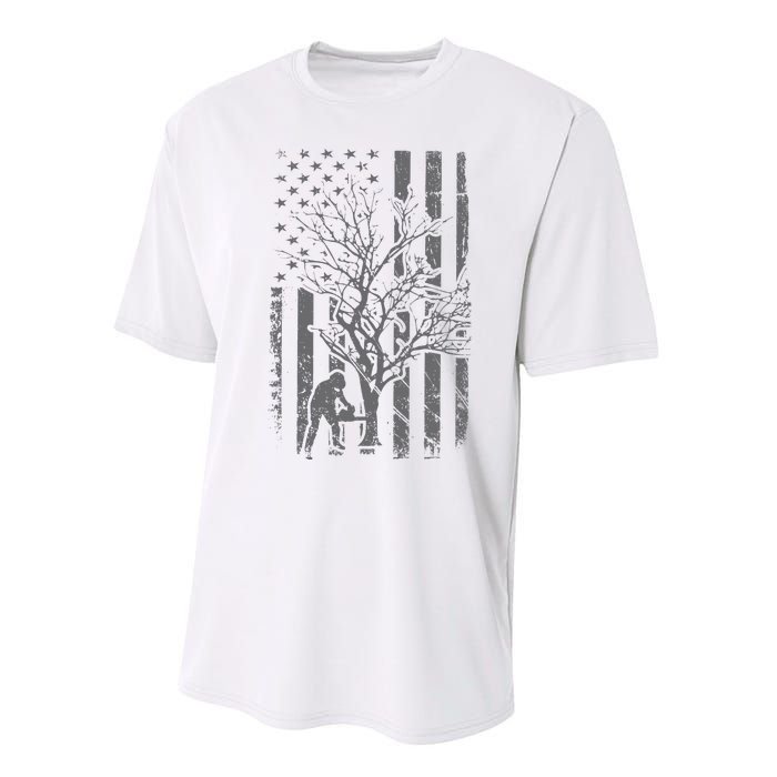 Tree Cutter American Flag Chainsaw Operator Arborist Patriot Performance Sprint T-Shirt