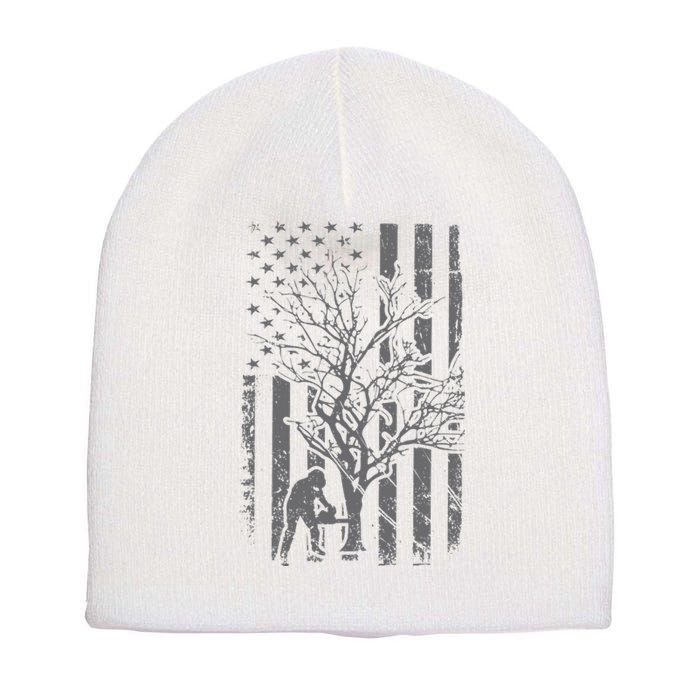 Tree Cutter American Flag Chainsaw Operator Arborist Patriot Short Acrylic Beanie