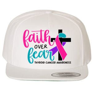 Thyroid Cancer Awareness Ribbon Faith Over Fear Christian Wool Snapback Cap