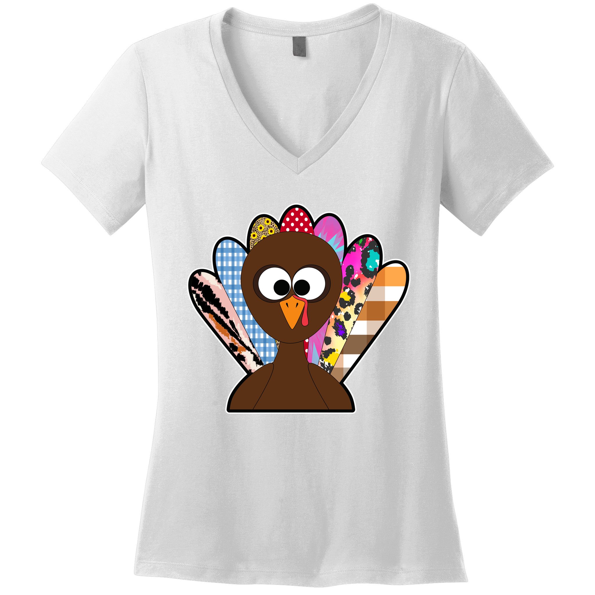Turkey Colorful Abstract Thanksgiving Women's V-Neck T-Shirt