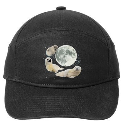 Three Cute Baby Seals Moon 3 Seal Funny Weird Cursed Meme 7-Panel Snapback Hat