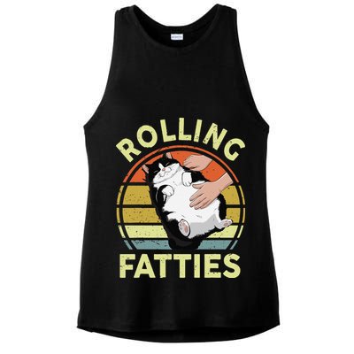 Tuxedo Cat Breed Rolling Fatties Funny Mom Dad Kitten Retro Ladies PosiCharge Tri-Blend Wicking Tank