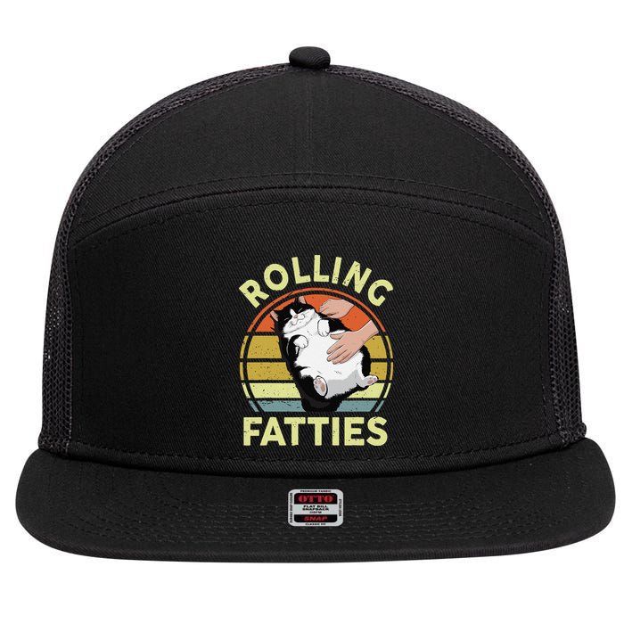 Tuxedo Cat Breed Rolling Fatties Funny Mom Dad Kitten Retro 7 Panel Mesh Trucker Snapback Hat