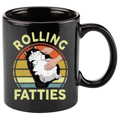Tuxedo Cat Breed Rolling Fatties Funny Mom Dad Kitten Retro 11oz C Handle Ceramic Mug