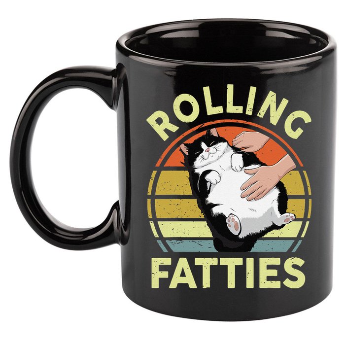 Tuxedo Cat Breed Rolling Fatties Funny Mom Dad Kitten Retro 11oz C Handle Ceramic Mug
