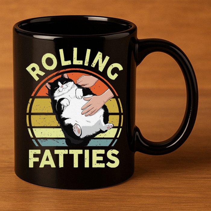 Tuxedo Cat Breed Rolling Fatties Funny Mom Dad Kitten Retro 11oz C Handle Ceramic Mug