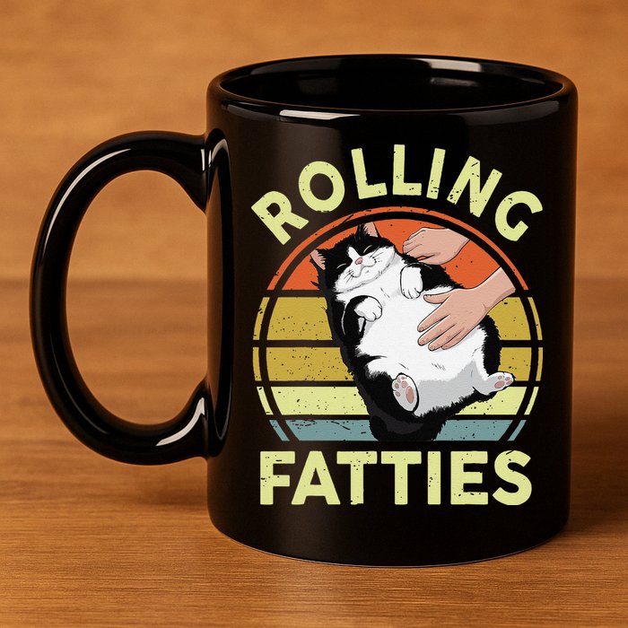 Tuxedo Cat Breed Rolling Fatties Funny Mom Dad Kitten Retro 11oz C Handle Ceramic Mug
