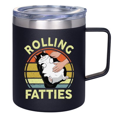 Tuxedo Cat Breed Rolling Fatties Funny Mom Dad Kitten Retro 12oz Stainless Steel Coffee Mug