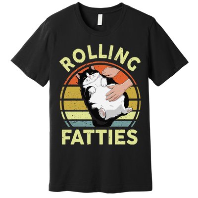 Tuxedo Cat Breed Rolling Fatties Funny Mom Dad Kitten Retro Premium T-Shirt