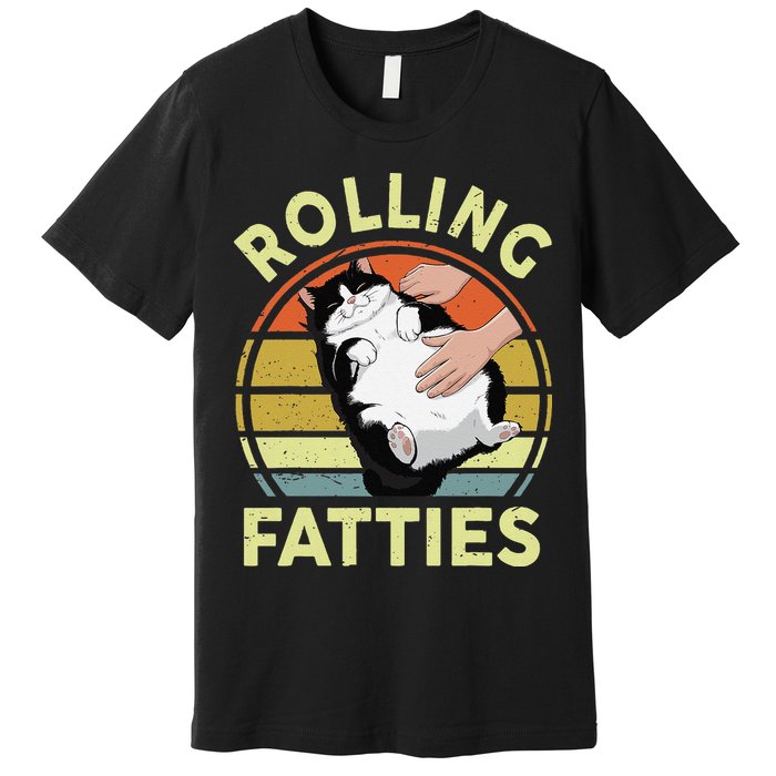 Tuxedo Cat Breed Rolling Fatties Funny Mom Dad Kitten Retro Premium T-Shirt