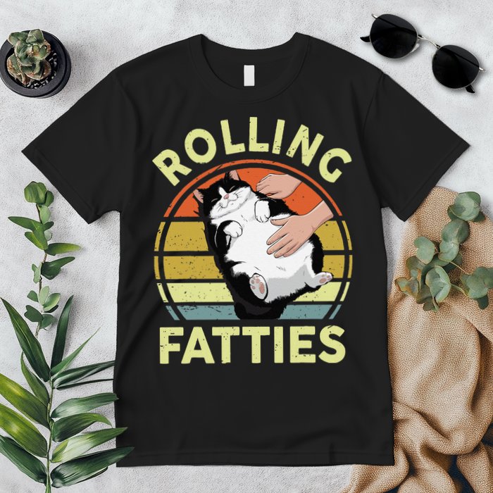 Tuxedo Cat Breed Rolling Fatties Funny Mom Dad Kitten Retro Premium T-Shirt