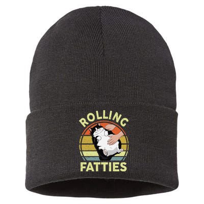 Tuxedo Cat Breed Rolling Fatties Funny Mom Dad Kitten Retro Sustainable Knit Beanie