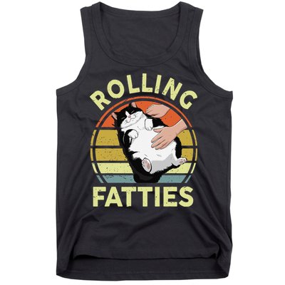 Tuxedo Cat Breed Rolling Fatties Funny Mom Dad Kitten Retro Tank Top