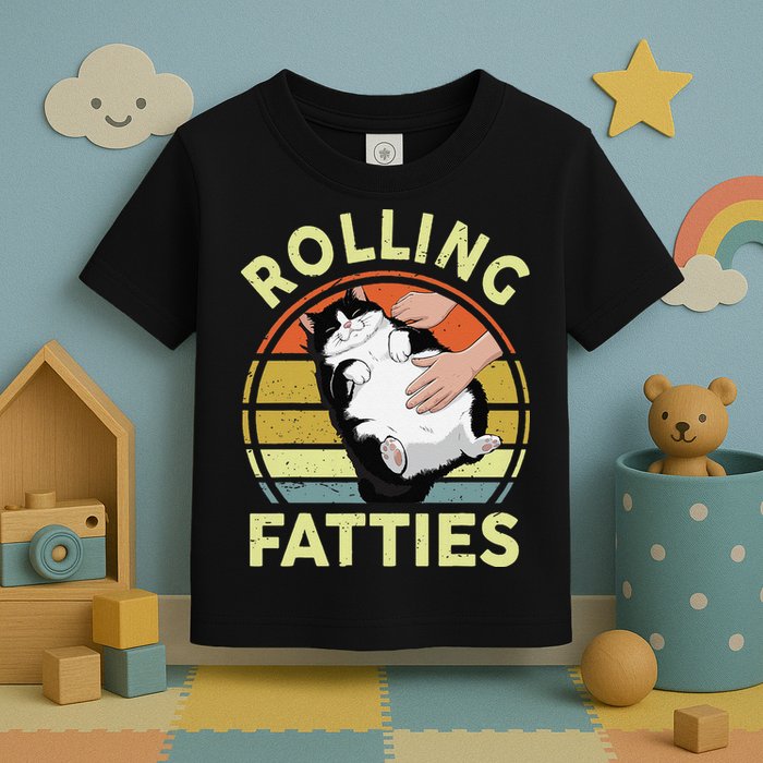 Tuxedo Cat Breed Rolling Fatties Funny Mom Dad Kitten Retro Toddler T-Shirt