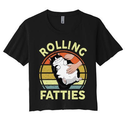 Tuxedo Cat Breed Rolling Fatties Funny Mom Dad Kitten Retro Women's Crop Top Tee