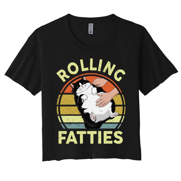 Tuxedo Cat Breed Rolling Fatties Funny Mom Dad Kitten Retro Women's Crop Top Tee