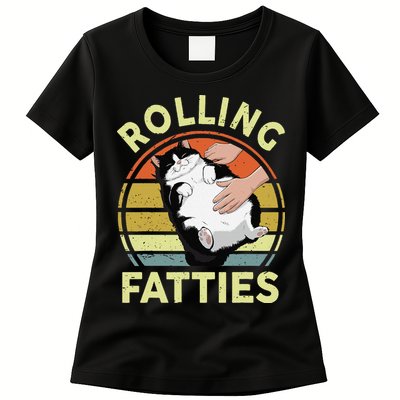 Tuxedo Cat Breed Rolling Fatties Funny Mom Dad Kitten Retro Womens T-Shirt