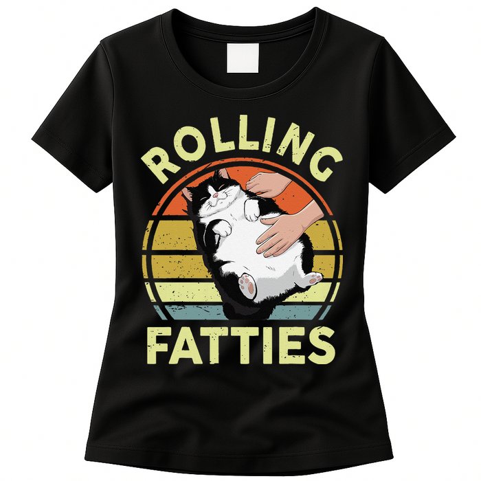 Tuxedo Cat Breed Rolling Fatties Funny Mom Dad Kitten Retro Womens T-Shirt