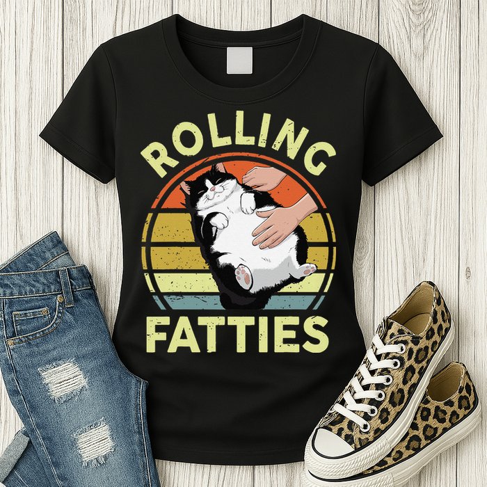 Tuxedo Cat Breed Rolling Fatties Funny Mom Dad Kitten Retro Womens T-Shirt