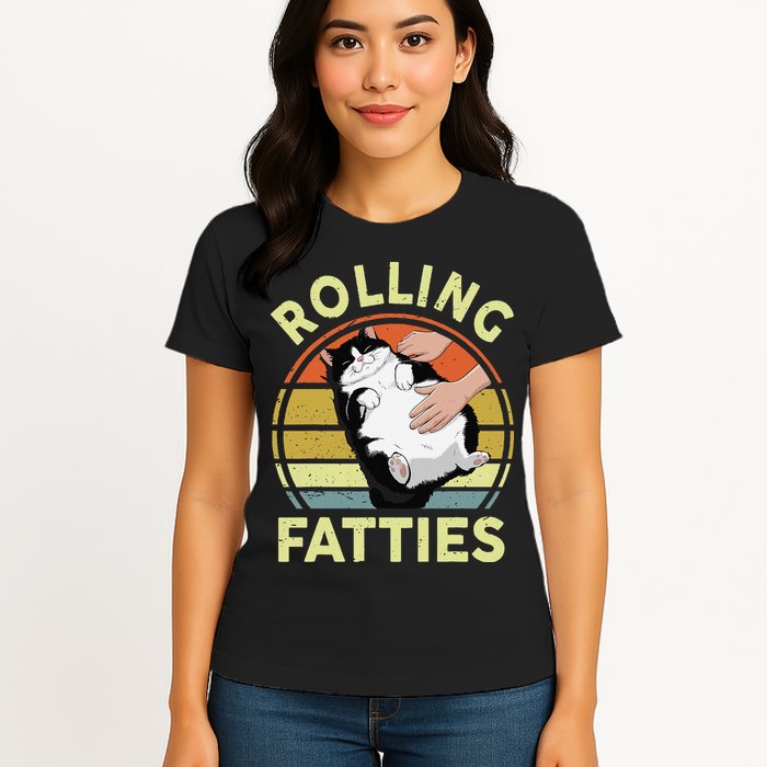 Tuxedo Cat Breed Rolling Fatties Funny Mom Dad Kitten Retro Womens T-Shirt