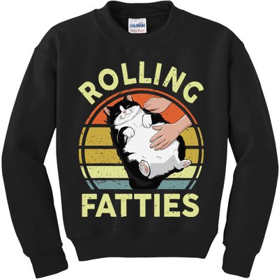 Tuxedo Cat Breed Rolling Fatties Funny Mom Dad Kitten Retro Kids Sweatshirt