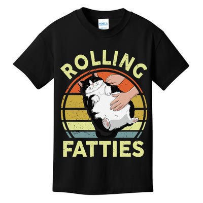 Tuxedo Cat Breed Rolling Fatties Funny Mom Dad Kitten Retro Kids T-Shirt