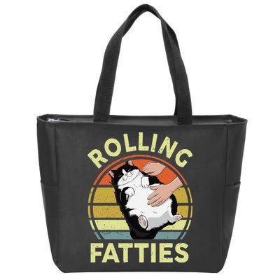 Tuxedo Cat Breed Rolling Fatties Funny Mom Dad Kitten Retro Zip Tote Bag