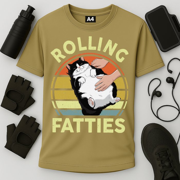 Tuxedo Cat Breed Rolling Fatties Funny Mom Dad Kitten Retro Cooling Performance Crew T-Shirt