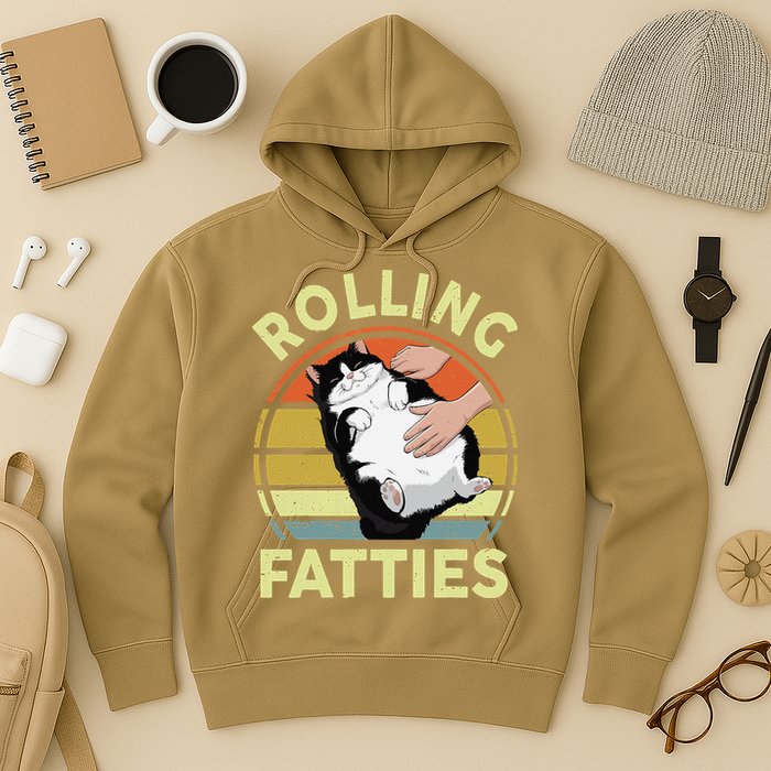 Tuxedo Cat Breed Rolling Fatties Funny Mom Dad Kitten Retro Hoodie