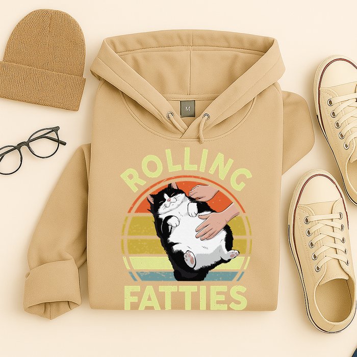 Tuxedo Cat Breed Rolling Fatties Funny Mom Dad Kitten Retro Hoodie