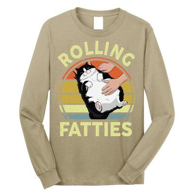 Tuxedo Cat Breed Rolling Fatties Funny Mom Dad Kitten Retro Long Sleeve Shirt