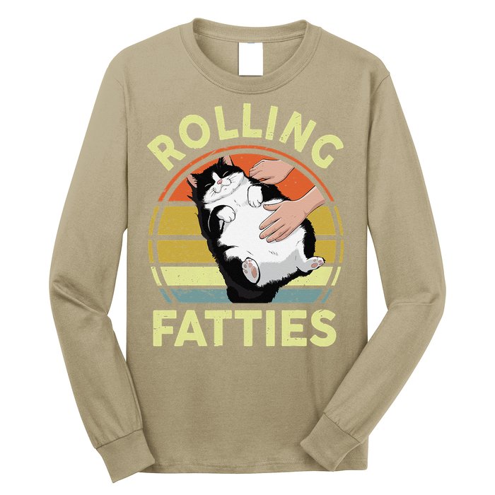 Tuxedo Cat Breed Rolling Fatties Funny Mom Dad Kitten Retro Long Sleeve Shirt