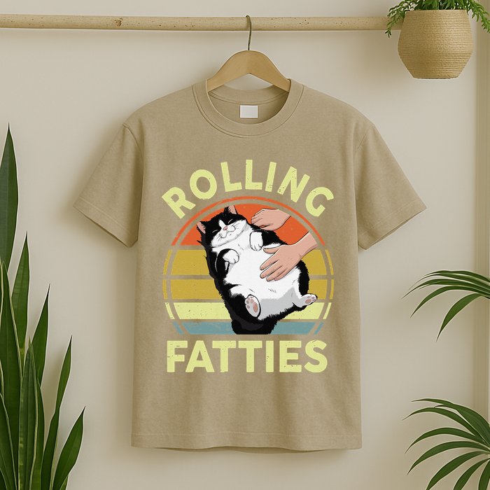 Tuxedo Cat Breed Rolling Fatties Funny Mom Dad Kitten Retro T-Shirt