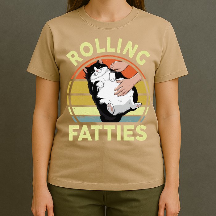 Tuxedo Cat Breed Rolling Fatties Funny Mom Dad Kitten Retro T-Shirt