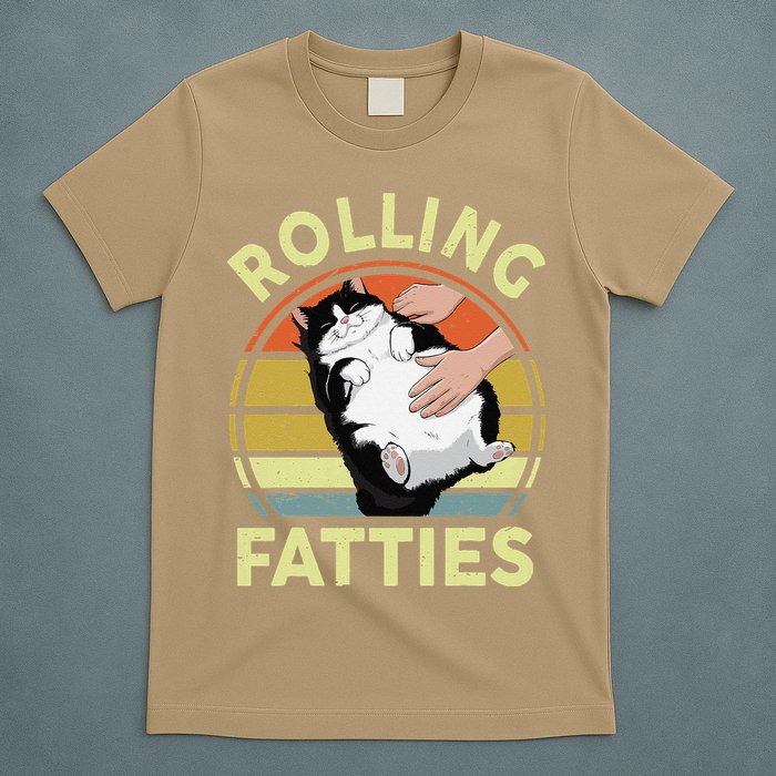 Tuxedo Cat Breed Rolling Fatties Funny Mom Dad Kitten Retro T-Shirt