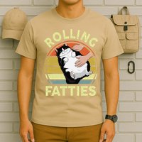 Tuxedo Cat Breed Rolling Fatties Funny Mom Dad Kitten Retro T-Shirt