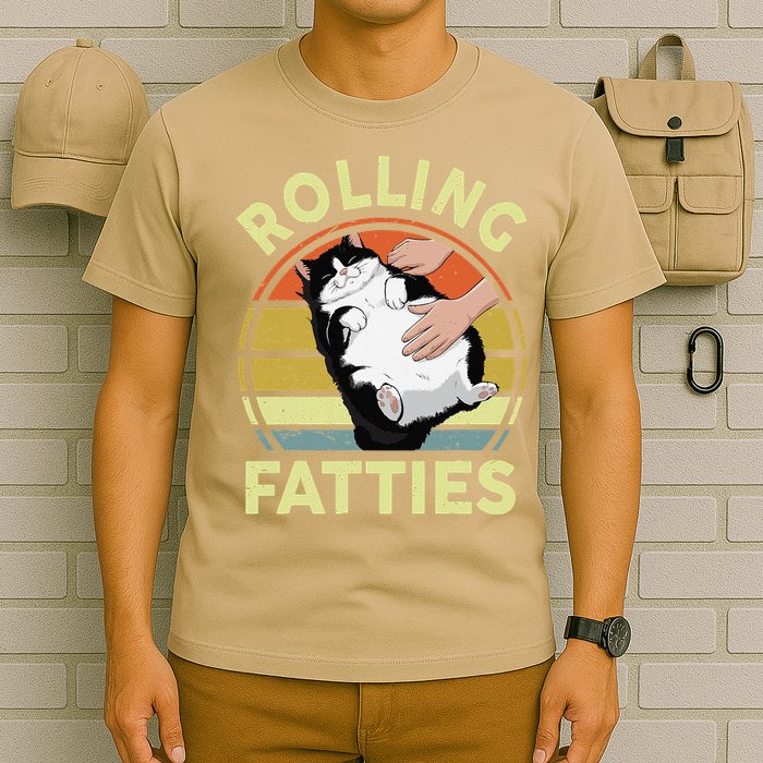 Tuxedo Cat Breed Rolling Fatties Funny Mom Dad Kitten Retro T-Shirt