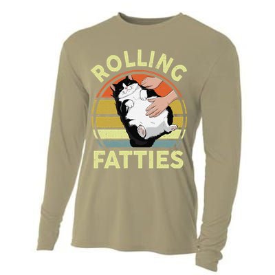 Tuxedo Cat Breed Rolling Fatties Funny Mom Dad Kitten Retro Cooling Performance Long Sleeve Crew