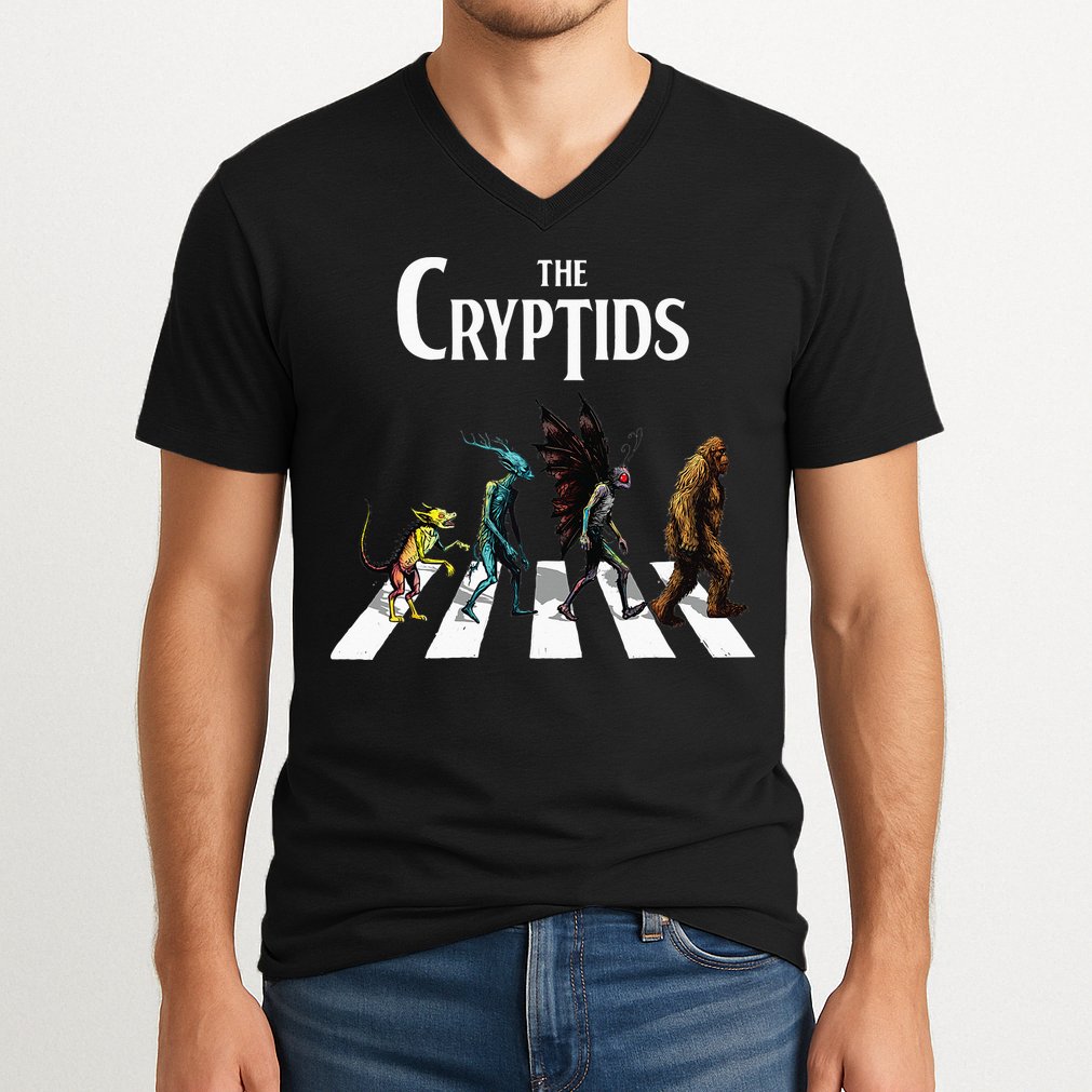 The Cryptids Bigfoot Mothman Wendigo Chupacabra Creatures V-Neck T-Shirt