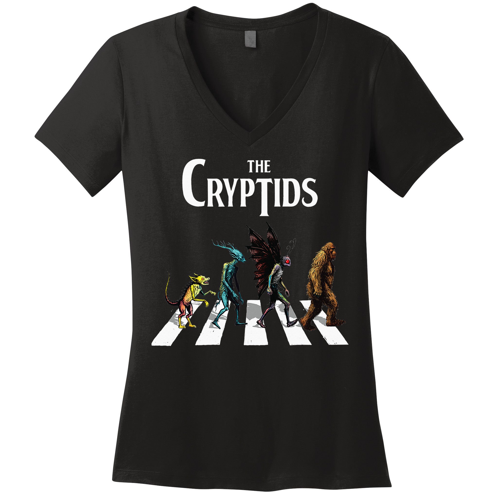 The Cryptids Bigfoot Mothman Wendigo Chupacabra Creatures Women's V-Neck T-Shirt