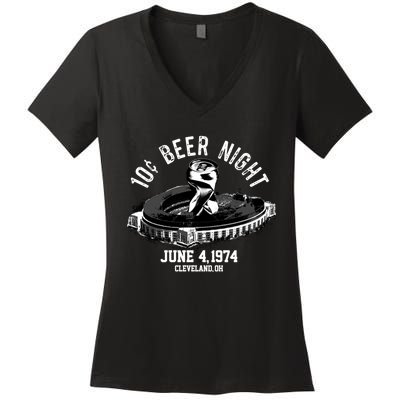 Ten Cent Beer Night Cleveland CLE Baseball Women's V-Neck T-Shirt