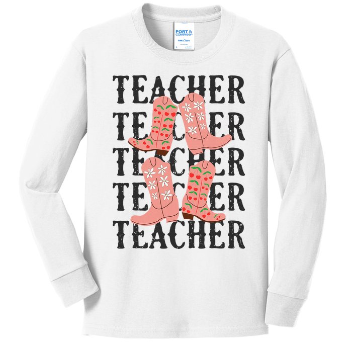 Teacher Cute Boho Cowgirl Boots Wild West Cowboy Rodeo Kids Long Sleeve Shirt