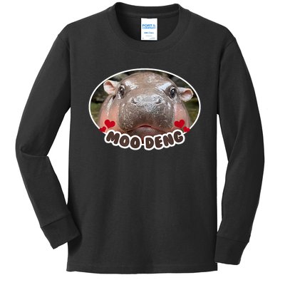 The Cute Baby Hippo Moo Deng Bouncy Pig In Thai Picture Gift Kids Long Sleeve Shirt