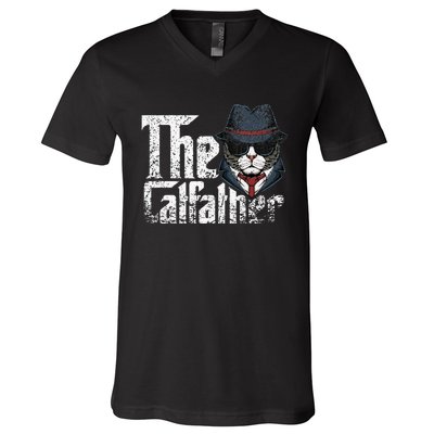 The Catfather Best Birthday Cat Dad Fathersday V-Neck T-Shirt