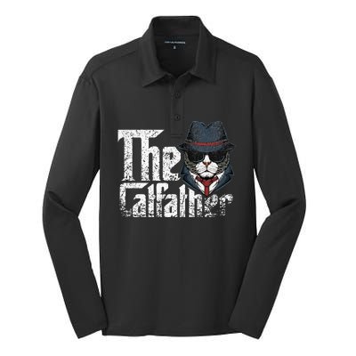 The Catfather Best Birthday Cat Dad Fathersday Silk Touch Performance Long Sleeve Polo