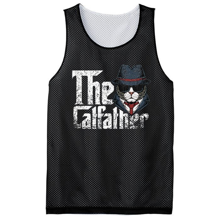 The Catfather Best Birthday Cat Dad Fathersday Mesh Reversible Basketball Jersey Tank