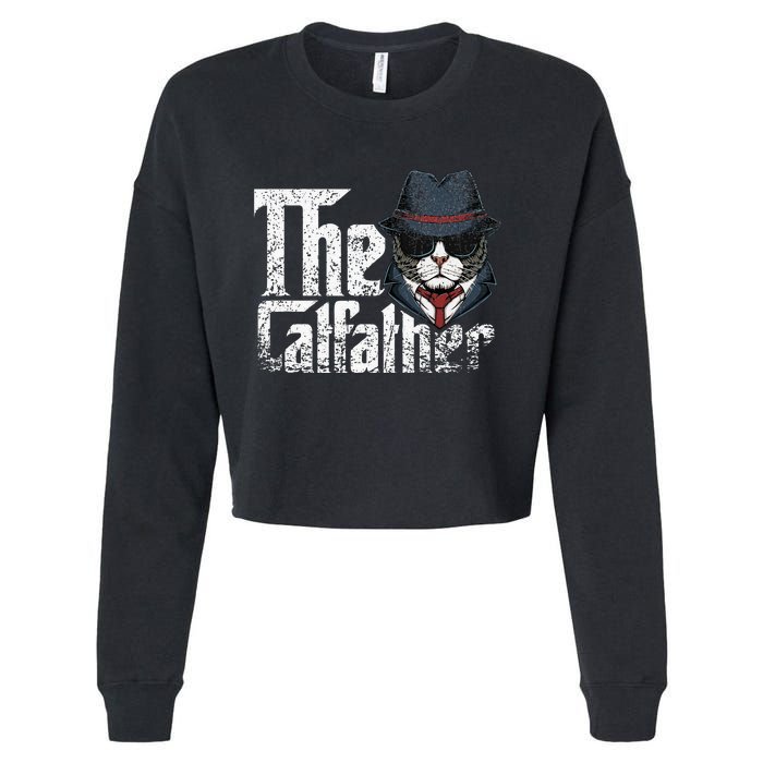 The Catfather Best Birthday Cat Dad Fathersday Cropped Pullover Crew