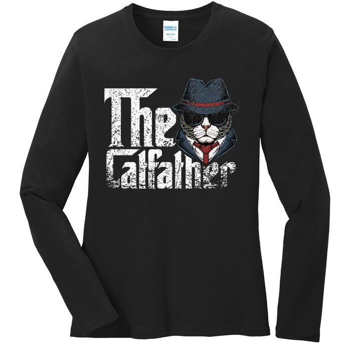 The Catfather Best Birthday Cat Dad Fathersday Ladies Long Sleeve Shirt