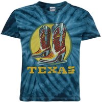 Texas Cowboy BootsVintage Kids Tie-Dye T-Shirt